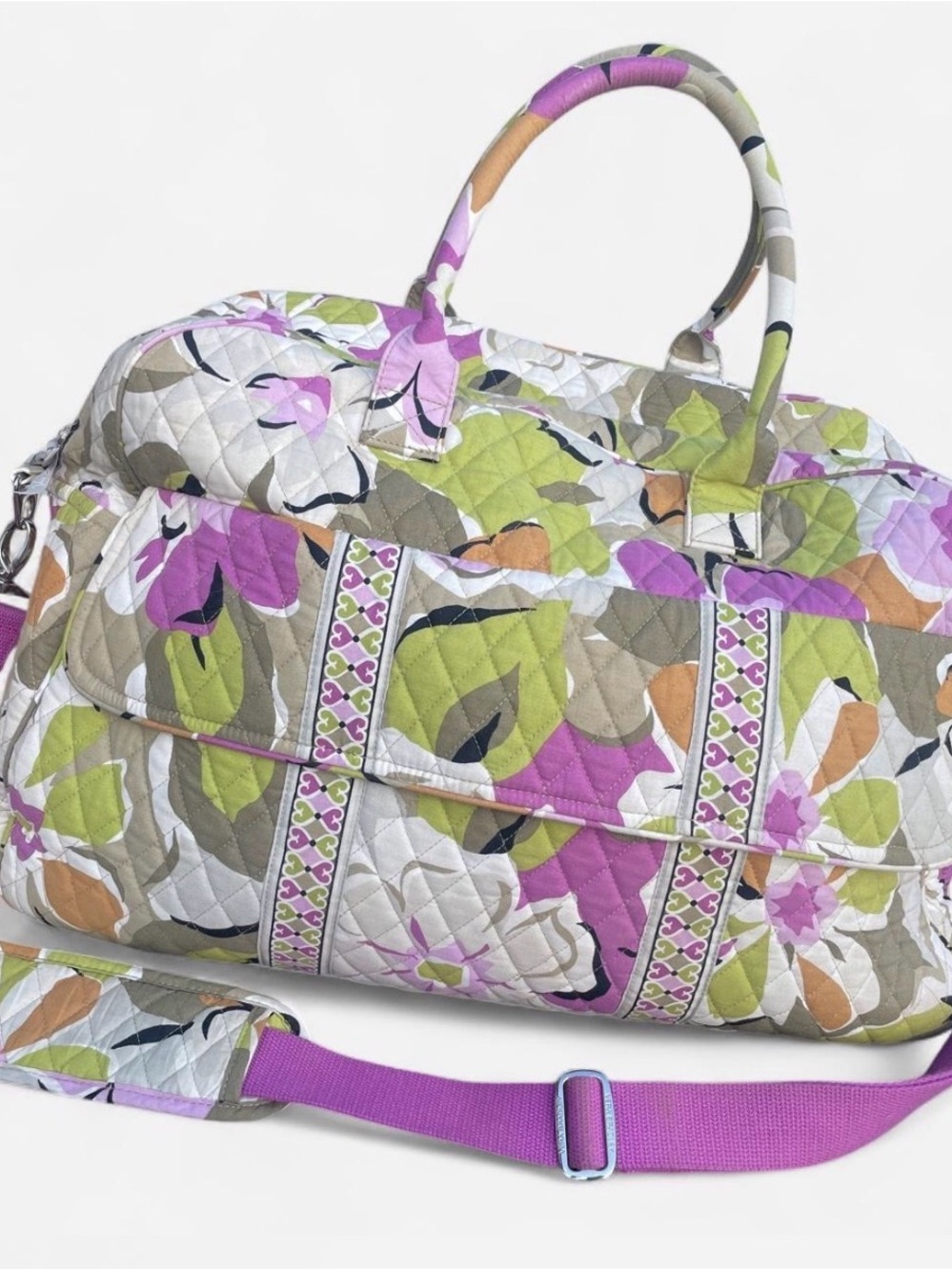 Vera Bradley Portobello Road Quilted Floral Travel Bag in Purple, Green & Tan